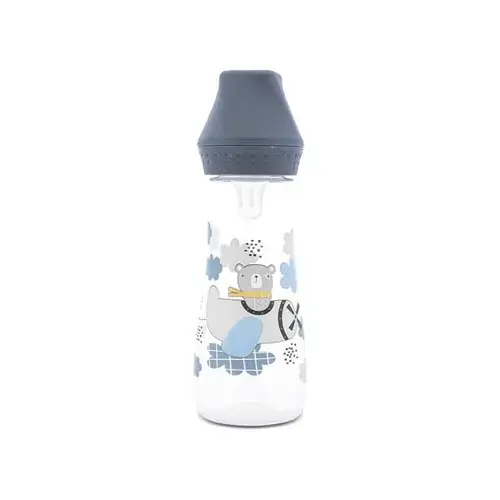 Biberon cu tetina moale din silicon Lorelli My Friend Cameo Blue, 0 luni+, 250 ml