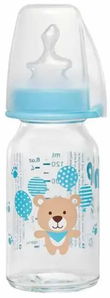 Biberon de sticlă pentru copii NIP - Flow S, 0-6 m, 125 ml, băiat