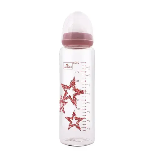 Biberon din sticla cu tetina anti-colici Lorelli, 0 luni+, 240 ml, Pink