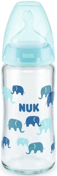 Biberon din sticla cu tetina din silicon Nuk - First Choice, TC, 240 ml, albastru