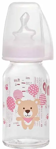 Biberon din sticlă pentru copii NIP - Flow S, 0-6 l, 125 ml, girl