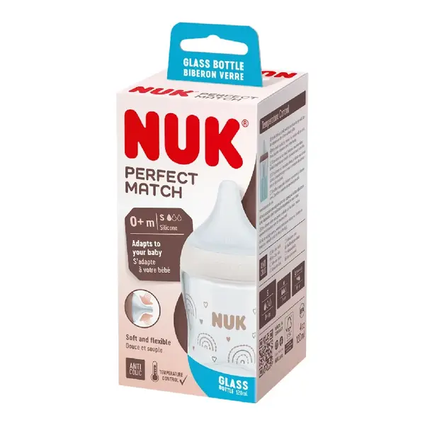 Biberon din sticla Perfect Match, tetina marimea S, 120ml, Nuk
