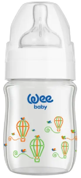 Biberon din sticlă termorezistentă Wee Baby Classic Plus, 120 ml, alb