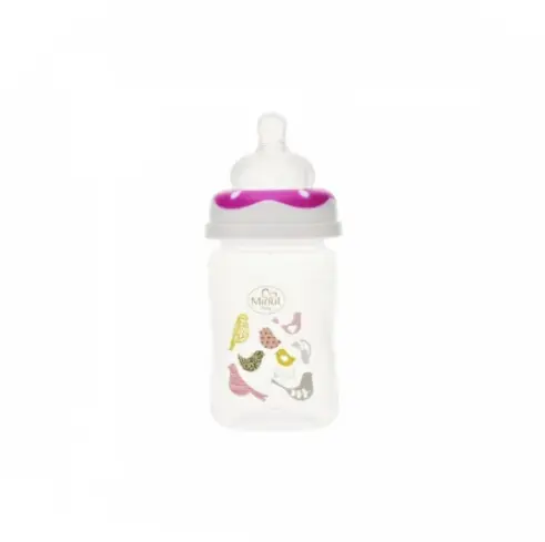 Biberon gat larg Minut Baby cu tetina silicon 150 ml roz