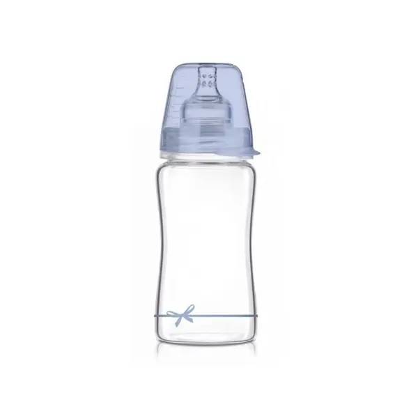 Biberon Lovi - Baby Shower, din sticla, 250 ml, 3 luni+, albastru