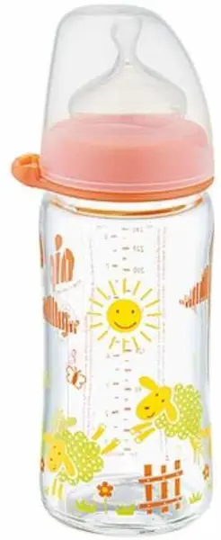 Biberon NIP - PP, Flow M, 0 m+, 260 ml, Fetiță, portocaliu