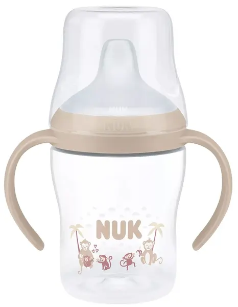 Biberon NUK Perfect Match - Cu duză de suc, TC, РР, 150 ml, Maimuţă, bej