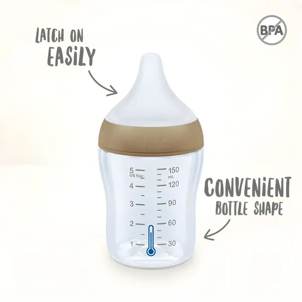 Biberon Nuk Perfect Match din sticla 120 ml, control temperatura, tetina silicon S, Curcubeu