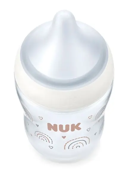 Biberon Nuk Perfect Match din sticla 230 ml, control temperatura, tetina silicon M, Curcubeu