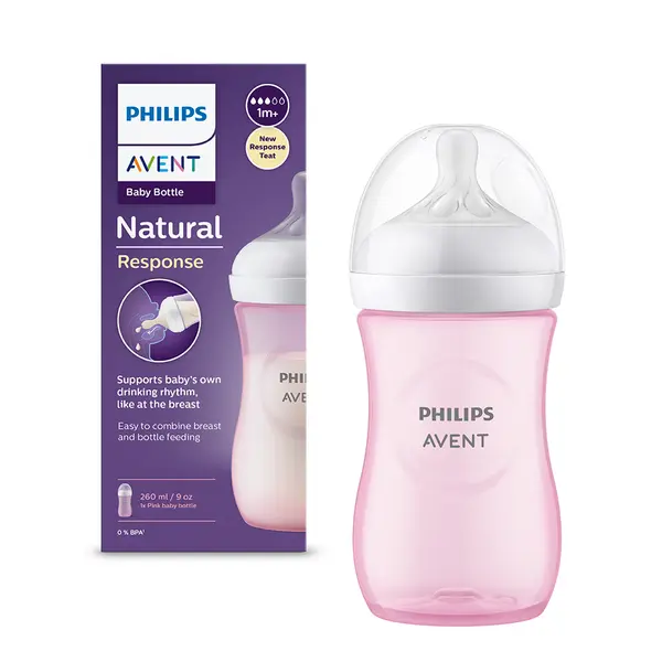 Biberon pentru 3-6 luni Natural Response Roz SCY903/11, 260ml, Philips Avent