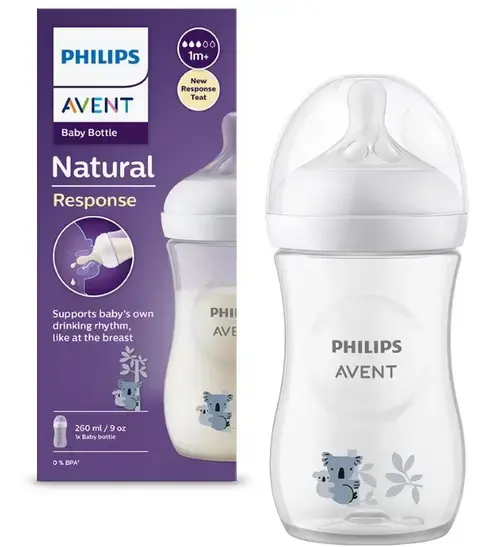Biberon Philips Avent Natural Response SCY903/67, 260 ml, +1 luni, Fara BPA, usor de curatat (Alb/Transparent)
