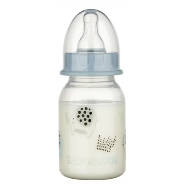 Biberon PP decorat, tetina rotunda S, slow, 46010, Baby Nova | 120 ml