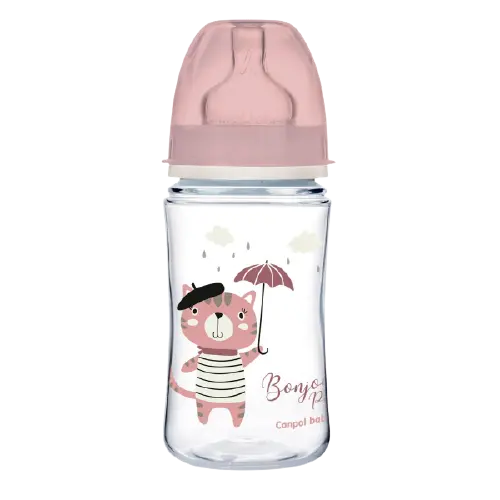 Biberon roz anticolici cu gat larg PP Bonjour Paris, 240ml, Canpol babies
