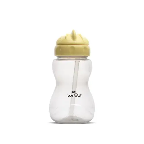Biberon sport Lorelli Yellow Grey, cu pai moale si flexibil, capac de protectie rotativ, 275 ml