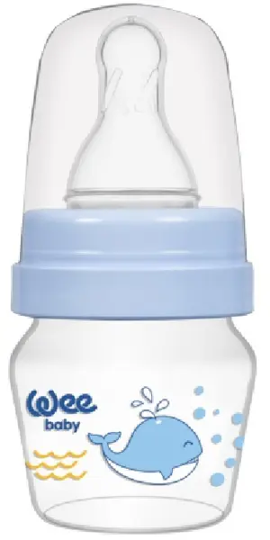 Biberon Wee Baby Mini, PP, cu 2 varfuri, 30 ml, albastru