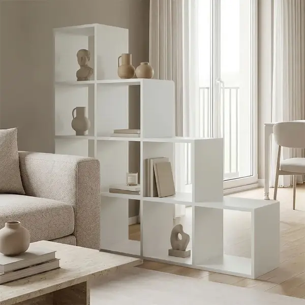Bibliotecă albă Funcțională Scala, Modernă, Material Lemn, 130x29x130 cm