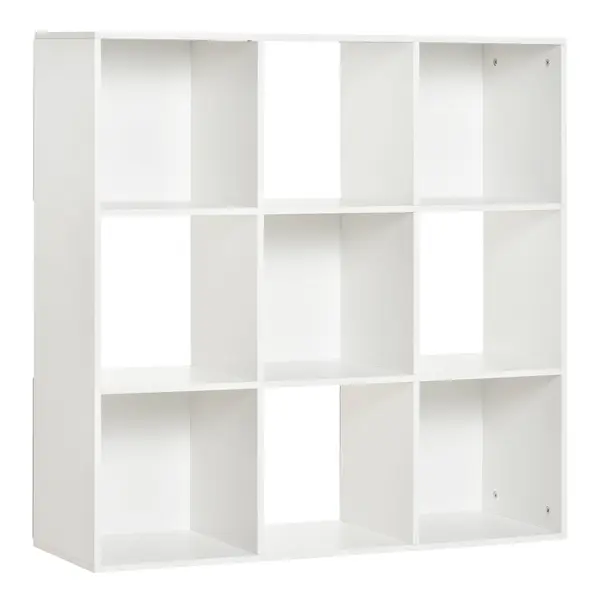 Biblioteca Albă pentru Casa si Birou, Raft cu Design Modern cu 9 Compartimente din Lemn, 91,5 x 29,5 x 91,5 cm HOMCOM | Aosom Romania