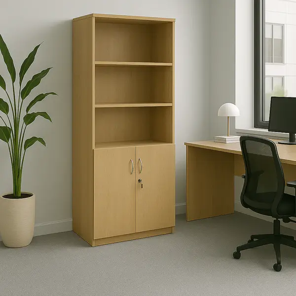 Biblioteca Amazon cu usi cu lacat, Stejar - Nuc, 80x40x200 cm
