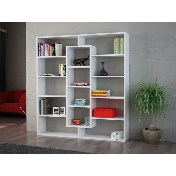 Biblioteca Ample Bookshelf, Alb - Maro, 125x136x22 cm