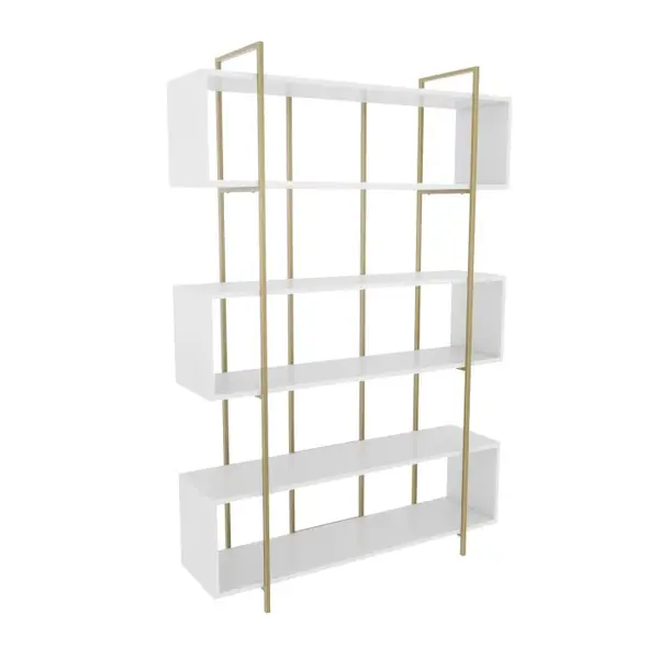 Biblioteca BRUTI, alb + auriu, 120x29,6x180 cm