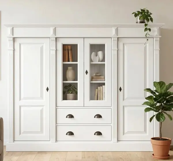 Biblioteca cu 2 usi + 2 usi sticla si 2 sertare, Colectia Directoire cu finisaj White