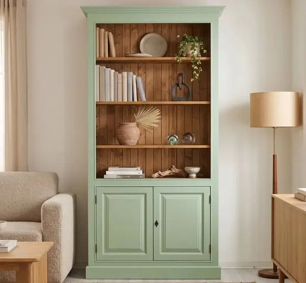 Biblioteca cu 2 usi cu finisaj Mint Antic / Walnut Waxed
