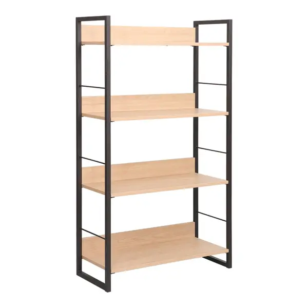 Biblioteca cu rafturi Dorfie, metal/Pal, Natural - Negru, 70x30x124 cm