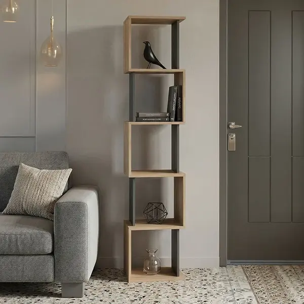 Bibliotecă cu rafturi multiple Cubik, Stil Modern, Lemn, Sonoma-Antracit, 35x30x161 cm