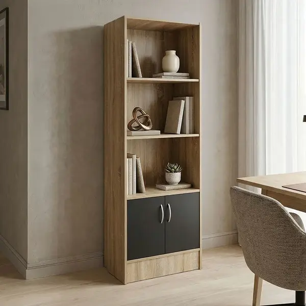 Biblioteca cu rafturi Tekaro, Lemn, Sonoma, 57x33x180 cm