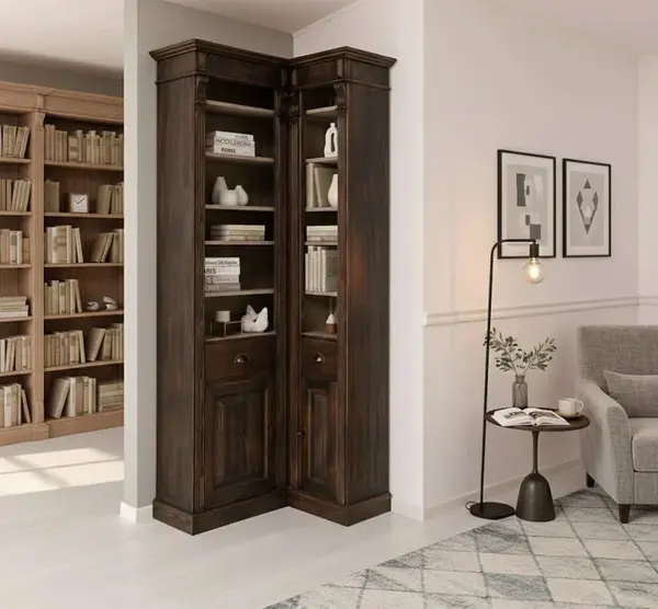 Bibliotecă de colț clasică, cu polițe reglabile cu finisaj Periat adanc