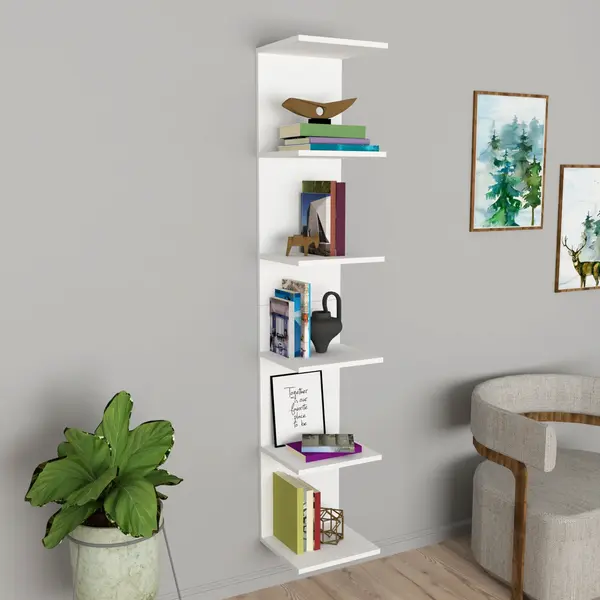 Bibliotecă de perete, 5 rafturi, design modern și compact, 180x34.6x31.5 cm