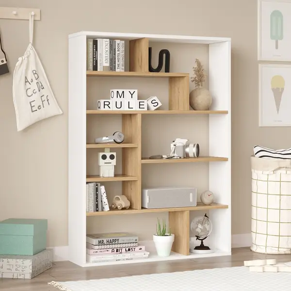 Biblioteca Decora, Pako World, Natural-Alb, 90x22x123 cm