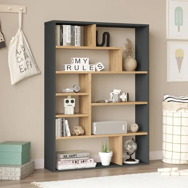 Biblioteca Decora, Pako World, Natural-Antracit, 90x22x123 cm