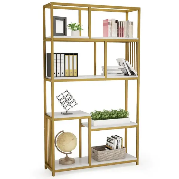 Biblioteca Denver Auriu, Finisaj Marmura, Alba, 100x30x160 cm