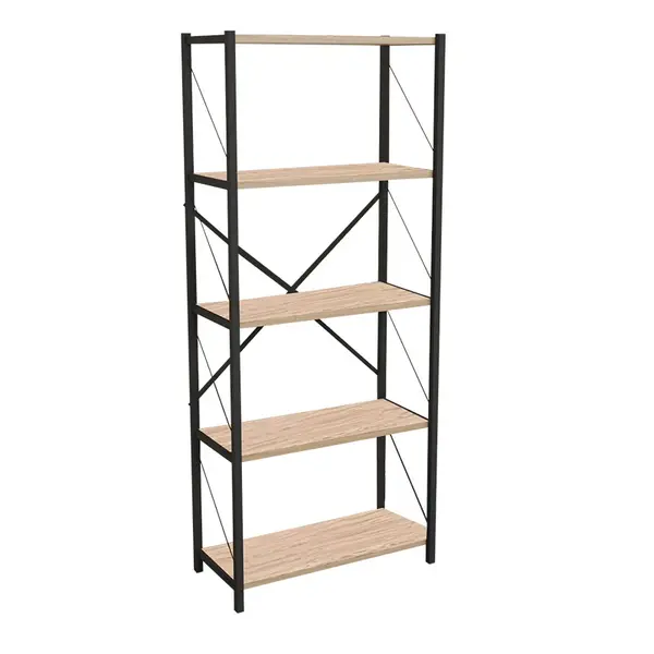 Biblioteca Draizy stejar-metal, negru, 60x30x150 cm