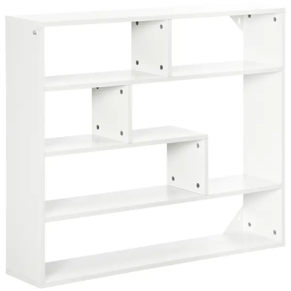 Biblioteca moderna de perete HOMCOM cu 4 niveluri , raft din lemn care economiseste spatiu pentru living si birou, 94x19,5x80cm, alb | Aosom Romania