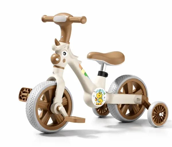 Bicicleta 2 in 1 cu pedale detasabile si roti ajutatoare - Crem