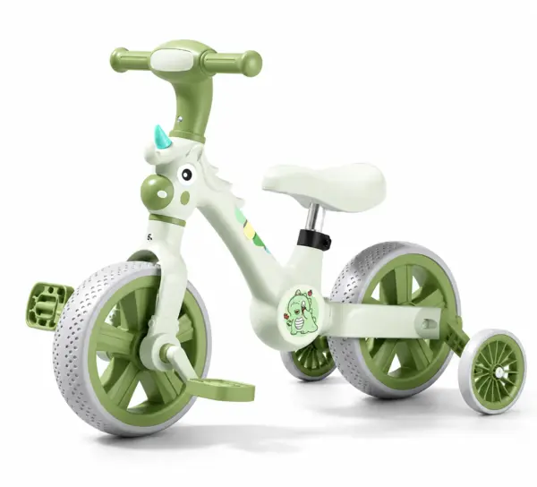 Bicicleta 2 in 1 cu pedale detasabile si roti ajutatoare - Verde