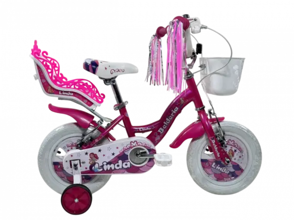 Bicicleta copii Belderia Linda, culoare roz, roata 12 , cadru din otel