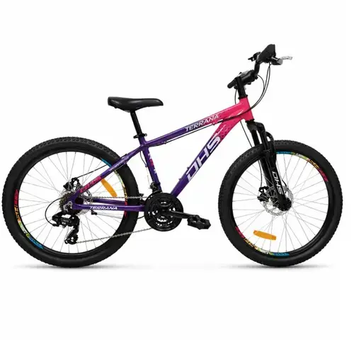 Bicicleta Copii DHS Terrana 2423, Roti 24inch, Frane pe disc, 21 viteze, Roz/Violet