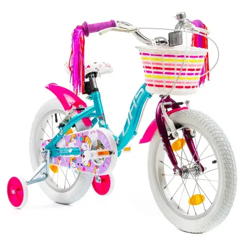 Bicicleta Copii DHS Unicorn, roti 16 Inch, Sistem franare V-brake, Albastru