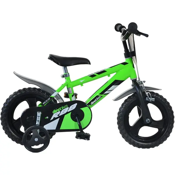Bicicleta Copii Dino Bikes, R88, 12 inch, roti ajutatoare, sistem frana, verde KID901020, la doar 430,00 lei