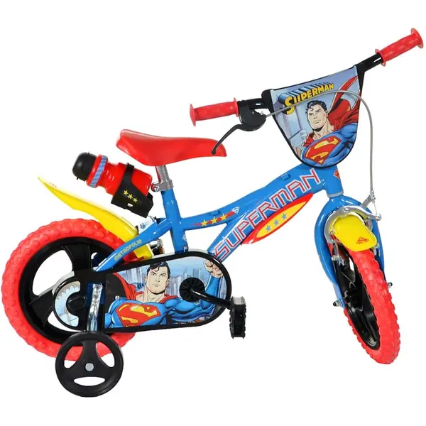 Bicicleta Copii Dino Bikes, Superman, 12 inch, roti ajutatoare, sistem frana, albastru/rosu KID907671, la doar 531,00 lei