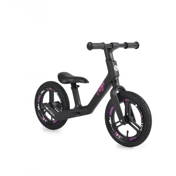 Bicicleta copii fara pedale Byox Mojo BlackPink 12 inch, suport picioare si inaltime sa reglabila 34-40 cm, anvelope gonflabile, de la 3 ani, suport pentru picioare pe ambele parti ale cadrului