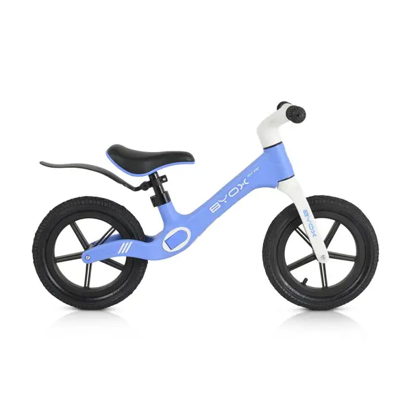 Bicicleta copii fara pedale Byox Next Step Blue 12 inch, cu stepper picioare lateral pliabil, pentru copiii cu varsta peste 2 ani si cu o greutate maxima de pana la 50 kg, scaun reglabil de la 35-41 cm