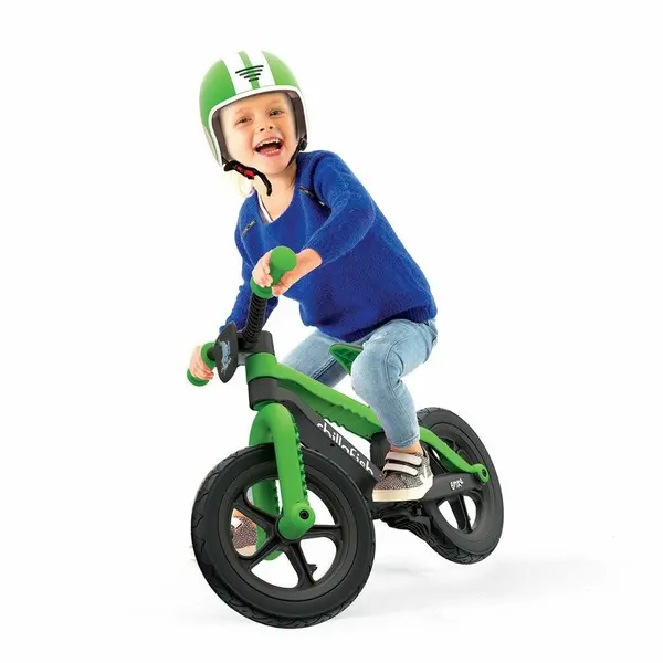 Bicicleta copii fara pedale Chillafish BMXie 02 Kiwi 12 inch, varsta 2-5 ani, suport pentru picioare si frana integrata, scaun reglabil de la 32 la 39 cm, anvelopele RubberSkin