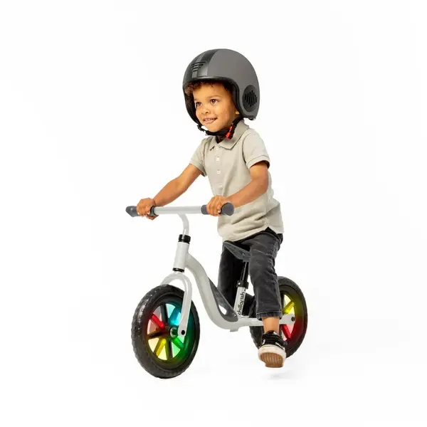 Bicicleta copii fara pedale Chillafish Charlie Glow Beige 10 inch, roti din spuma Eva, scaun reglabil de la 28-37 cm, ghidon ajutabil de la 47,6-50,4 cm, cadru usor, varsta recomandata 18-48 luni, spite stralucitoare