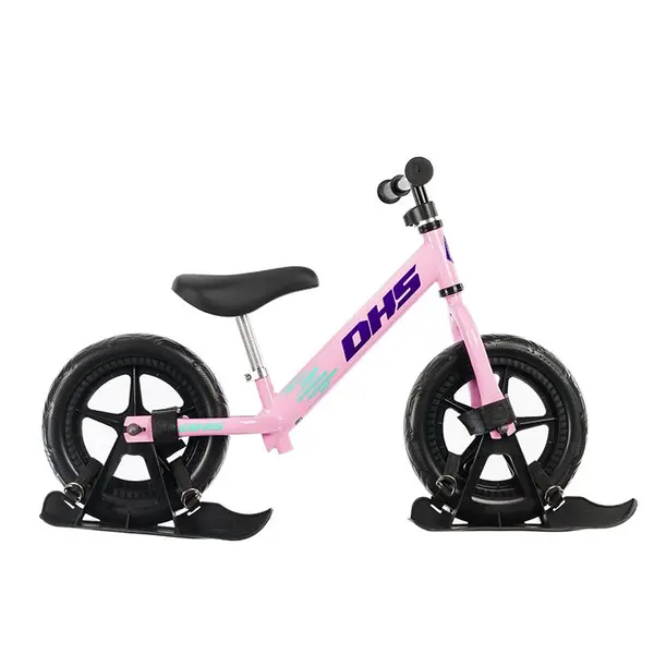 Bicicleta copii fara pedale Dhs Ride-on roz 12 inch, ajustabila pe inaltime, roti din spuma densa, de la 3 ani