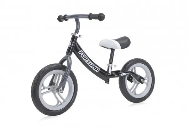 Bicicleta copii fara pedale Lorelli Fortuna grey black, varsta 2-5 ani, ghidon reglabil in inaltime de la 51 cm pana la 60 cm, roti din spuma EVA, 11 inch, scaun reglabil de la 33 cm pana la 43 cm