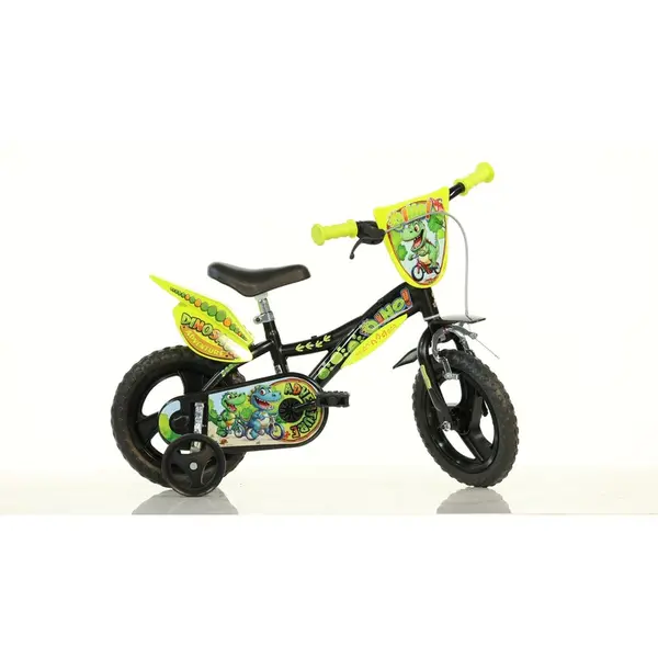 Bicicleta cu pedale, Dino Bikes, Dinozaur T-Rex, Cu roti ajutatoare, 12 inch, Pana la 40 kg, 3 ani+, Multicolor
